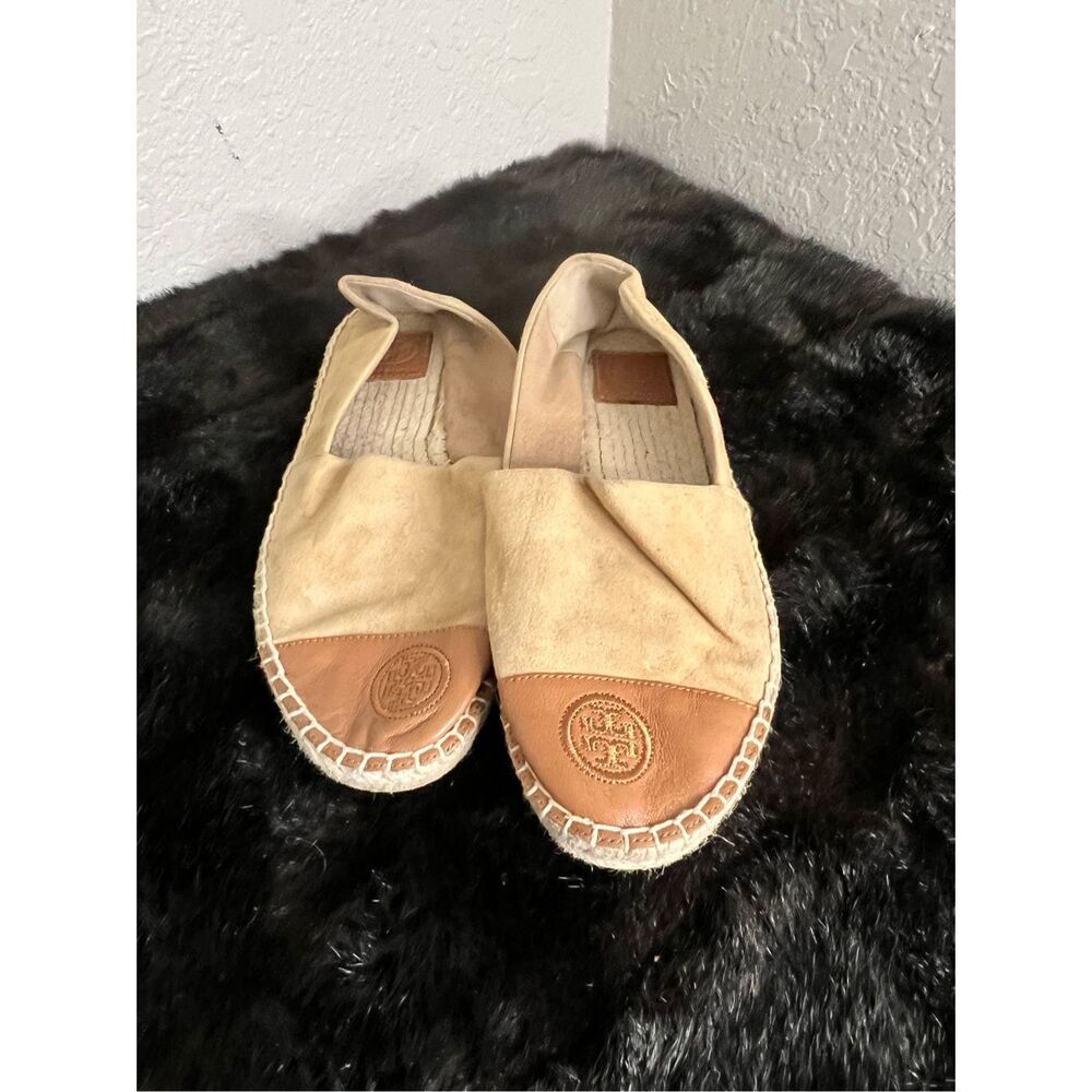 Tory Burch Colorblock Women's Size 9 US Beige Nappa Leather Espadrille Flats - Picture 1 of 7